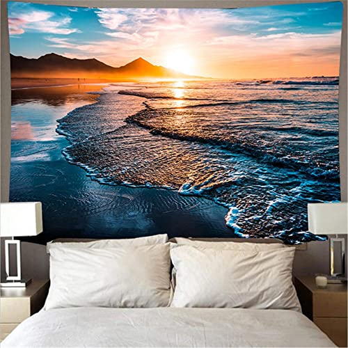 MEKPAM Blau Meer Wellen Strand Sonnenuntergang Wandteppich Böhmische Wanddekoration Malerei Wandteppiche Hause Und Dekoration 200x150cm von MEKPAM