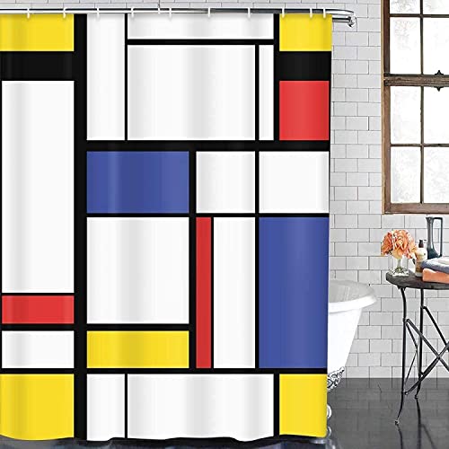 MEKPAM Blaues Duschvorhangmuster Abstraktes Modernes Gemälde In Mondrian Buntes Bauhaus Wasserdichtes Polyestergewebe Duschvorhang 180x180cm von MEKPAM