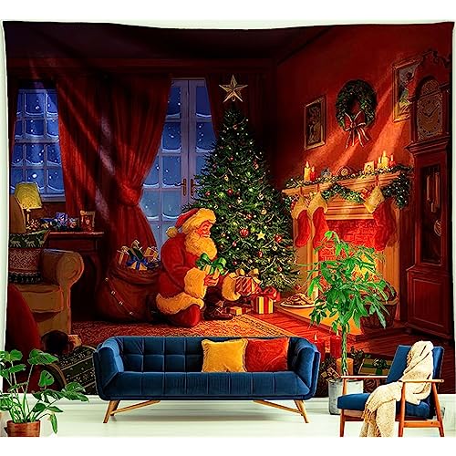 MEKPAM Frohe Weihnachten Wandteppich Kamin Wandbehang Wandteppiche Weihnachtsbaum Raumdekoration Weihnachtsmann Zuhause Wanddekoration Groß 150x100cm von MEKPAM