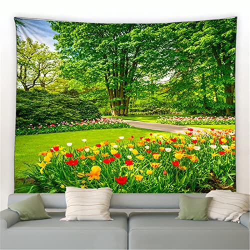 MEKPAM Frühling Park Landschaft Wandteppich Ländliche Natur Blume Pflanze Grün Wald Bäume Garten Wandbehang Stoff Wohnzimmer Schlafzimmer Dekor 200x150cm von MEKPAM