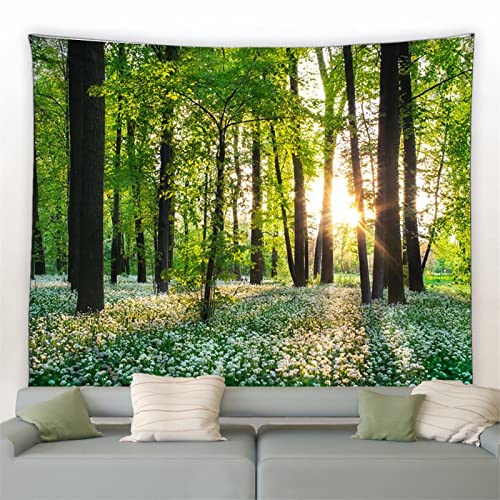 MEKPAM Frühling Park Landschaft Wandteppich Ländliche Natur Blume Pflanze Grün Wald Bäume Garten Wandbehang Stoff Wohnzimmer Schlafzimmer Dekor 200x150cm von MEKPAM