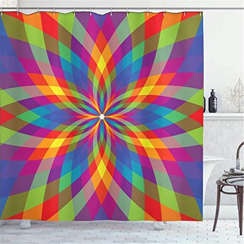 MEKPAM Geometrie Duschvorhang Psychedelisch Floral Stoff Badezimmer Dekor Set Mit Haken Duschvorhänge 180x180cm von MEKPAM