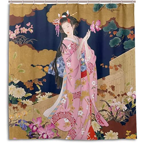 MEKPAM Japanischer Geisha Mädchen Wasserdichter Duschvorhang Aus Polyester Für Badezimmer 180X180cm von MEKPAM