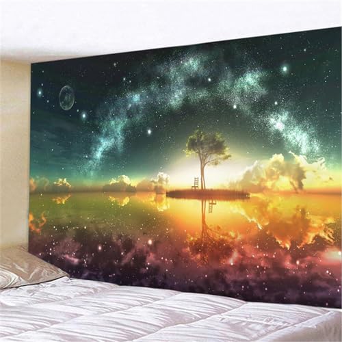 MEKPAM Nacht Sternenhimmel Wald Wandteppich Lagerfeuer Nachthimmel Galaxie Landschaft Wandbehang Schlafzimmer Wohnzimmer Hintergrund Wanddekoration 150x100cm von MEKPAM