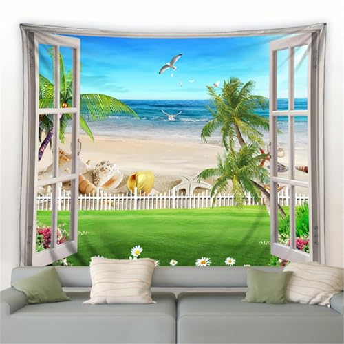 MEKPAM Sommer Ozean Landschaft Wandteppich Strand Palmen Vögel Naturlandschaft Wandteppiche Moderne Wohnzimmer Zimmerdekoration Wandbehang Matte 150x100cm von MEKPAM