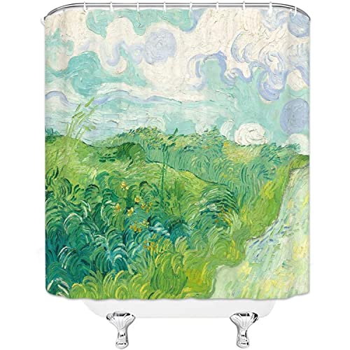 MEKPAM Van Gogh Duschvorhang Abstraktes Grünes Land Badvorhang Stoff Wasserdichtes Polyester Mit Haken 180X180cm von MEKPAM