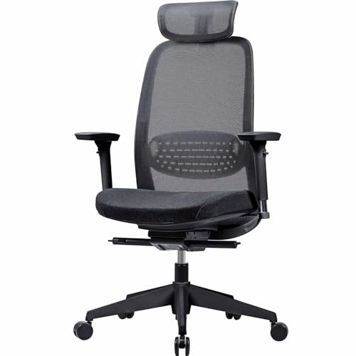 MELOKEA Bürostuhl ergonomisch, Adaptives Fahrwerk, Gegendruck zum Entriegeln der Neigung, Vier arretierbare Winkel von 90° bis 135°, von einem Team von Mailänder CB-Designern, Schwarz von MELOKEA