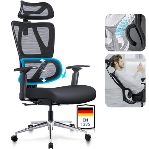 MELOKEA ReliefBack Pro Bürostuhl Ergonomisch, Ergonomischer Bürostuhl der 2. Gen., Schreibtischstuhl mit Dynamischer Lordosenstütze, Elastisches Federkernpolste, Extra breite Kopfstütze, EN1335 von MELOKEA