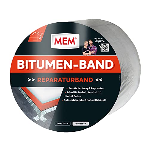 MEM Bitumen-Band, Selbstklebendes Dichtungsband, UV-beständige Schutzfolie, Stärke: 1,5 mm, Maße: 10 cm x 10 m, Farbe: Aluminium von MEM