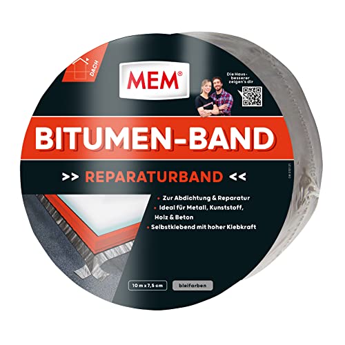 MEM Bitumen-Band, Selbstklebendes Dichtungsband, UV-beständige Schutzfolie, Stärke: 1,5 mm, Maße: 7,5 cm x 10 m, Farbe: Blei von MEM