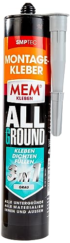 MEM Montage-Kleber Allground 3in1, Zum Kleben, Dichten und Füllen, Grau, Wasser- und UV- beständig, Für fast alle Untergründe, Lösemittelfrei, 430 g Kartusche von MEM