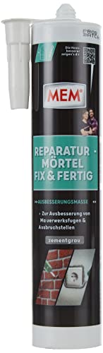 MEM Reparatur-Mörtel Fix & Fertig, Für Mauerwerksfugen und Ausbruchstellen, Für innen und außen, Gebrauchsfertig, Überstreichbar, Zementgrau, 300 ml von MEM