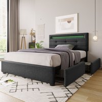 Bettgestell led Bett mit Schubladen 180 x 200 - Polsterbett, Bett, inkl. Lattenrost, Grau - Merax von MERAX