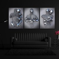 3Er Set Liebe Herz Grau Druck, 3 Stück Set, Leinwand 3D Effekt, Silber Wandkunst, Wohnkultur, Wandkunst von MERTCANVAS