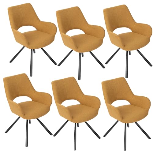 MEUBLE COSY Esszimmerstühle 6er Set Küchenstuhl Polsterstuhl mit Armlehne Sessel Sitzfläche aus Stoff Metallbeine, Gelb, 58.5x59x81cm, Metall von MEUBLE COSY