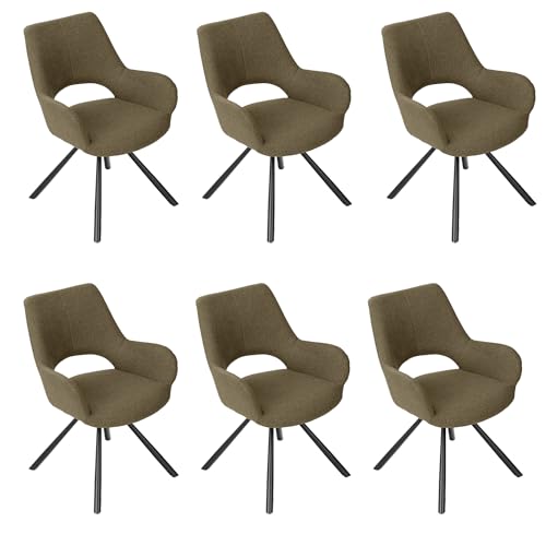 MEUBLE COSY Esszimmerstühle 6er Set Küchenstuhl Polsterstuhl mit Armlehne Sessel Sitzfläche aus Stoff Metallbeine, Grün, 58.5x59x81cm, Metall von MEUBLE COSY