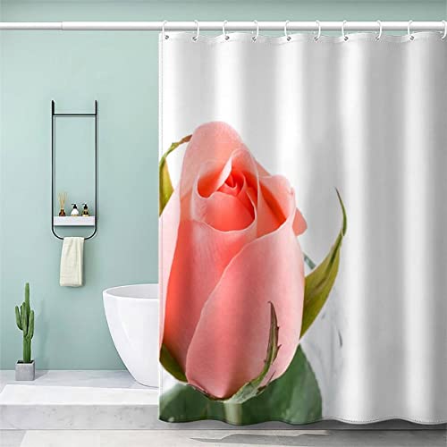 MEVASA Duschvorhang 180x180 3D Duschvorhang Pinke Rose Shower Curtain with 12 Hooks Blumen Duschvorhang fuir Badewanne Schwer Stoff Polyester Anti-schimmel von MEVASA