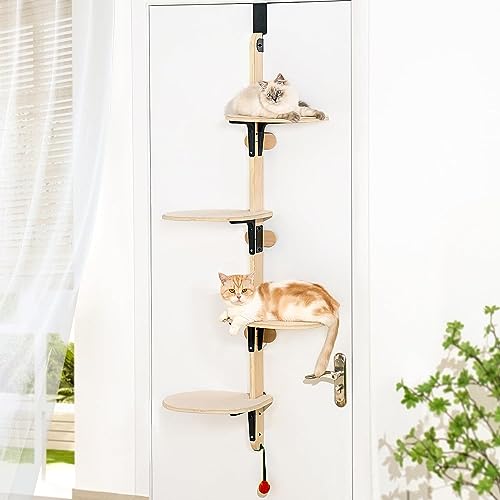 MEWOOFUN 4-stufiges vielseitiges Holz Katzen Kletter Tür montiert, Klettergerüst für Katzen - Stabiles Klettermöbel mit Teppichboden für Innenkatzen, 166cm x 64.5cm x 30cm von MEWOOFUN