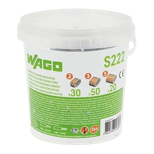 WAGO - WAGO Plastikeimer 100 Verbindungsdosenklemmen - Sortiment 100 Stück Hebelklemmen Typ 222 2-Leiter-Klemmen, 3-Leiter-Klemmen und 5-Leiter-Klemmen WAGO - WAGO Plastikeimer 100 Verbindungsdosenklemmen - Sortiment 100 Stück Hebelklemmen Typ 222 2-Leiter-Klemmen, 3-Leiter-Klemmen und 5-Leiter-Klemmen von MFANBLAS