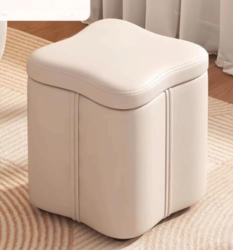 Hocker Fußhocker, Ottomane, Gepolsterter Fußhocker, Aufbewahrung, Fußhocker, Würfel, Ottomane, Pouf, Sitzbank, Ottomane, Tablett, Organizer, Box, Pouf(Size:30x30x35cm/11.8 x11.8 x 13.8in,Color:Weiß) von MGEMJMJ