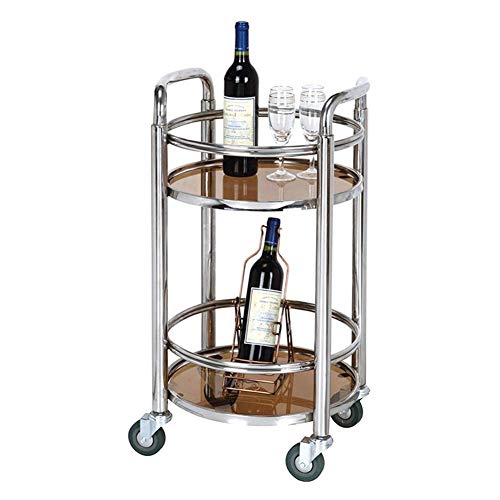 MHBGX Multifunktions Tragbare Handwagen, Trolleyserving Trolley Cart 2-Stufige Getränke Utility Storage Rolling Cart 2-Stufiger Metallrahmen Aus Gehärtetem Glas Getränkewagen Universalräder, Kapazitä von MHBGX