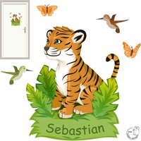 Wandtattoo "Tiger Türschild" Dschungel Kolibri Kinderzimmer Namensschild von MHBilder