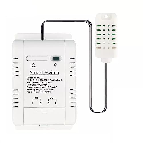 MHCOZY WiFi Temperatur Luftfeuchtigkeit Controller Sensor Modul, Tuya App Wireless Remote 16A Smart Switch mit Leistungsmesser, Arbeit mit Alexa Google von MHCOZY