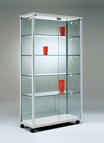 MHN Glasvitrine mit Rollen T 43 x B 79 x H 183,5 cm - breite Glas Standvitrine abschließbar - Ausstellungs-Vitrine ohne Beleuchtung von MHN