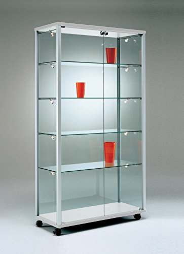 MHN Glasvitrine mit Rollen T 53 x B 79 x H 183,5 cm - breite Glas Standvitrine abschließbar - Ausstellungs-Vitrine ohne Beleuchtung von MHN