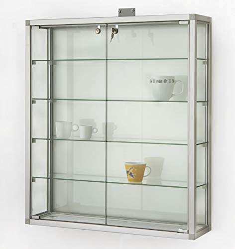 MHN Wandvitrine T 19 x B 78 x H 88 cm - breite Sammler Hängevitrine abschließbar - große Glas-Vitrine Wand hängend - Sammlervitrine Aluminium CPR - ohne Beleuchtung von MHN