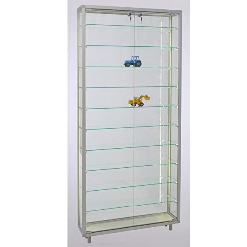 MHN Wandvitrine T 19 x B 78 x H 183,5 cm - breite Sammler Glasvitrine abschließbar - große Sammlervitrine Wand stehend - Glas Vitrine - LED-Beleuchtung von MHN