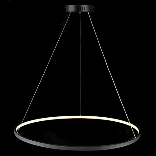 MHXZKHL Kreis LED Pendelleuchte, Modern Einfach Metall Insel Lüster Verstellbar Hängelampe Deckenbeleuchtung Für Wohnzimmer Esstisch,Black+Stepless Dimming-40cm 25W von MHXZKHL