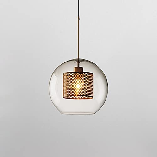 MHXZKHL Kugelform Einzeln Pendelleuchte, Industriestil Klarglas Hängelampe Vintage Decke Licht Leuchte, Für Esstisch, Café, Loft,Brass-20cm von MHXZKHL