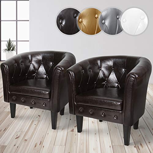 MIADOMODO® Chesterfield Sessel - aus Holz und Kunstleder, mit Kupfernieten und Rautenmuster, Farbwahl, 1er oder 2er - Loungesessel, Clubsessel, Armsessel, Cocktailsessel, Wohnzimmer Möbel (Braun, 2er) von MIADOMODO