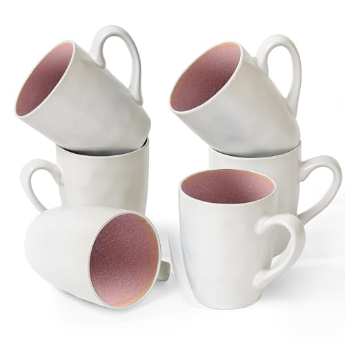 MIAMIO – 6 x 350 ml Kaffeetassen/Tassen Set aus Steingut Keramik Geschirr Set Handmade - Lumera Kollektion (Rosa) von MIAMIO