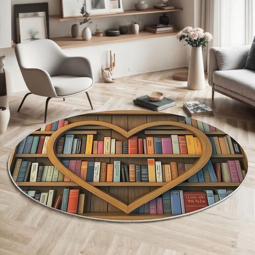 MIATCENRT Einfach Teppich Rund 160cm, Waschbar Kurzflor, Rutschfester Wohnzimmerteppich, Herzförmig Bücherregal Runder Flauschiger Teppiche für Schlafzimmer, Kinderzimmer, Hellbraun MIATCENRT Einfach Teppich Rund 160cm, Waschbar Kurzflor, Rutschfester Wohnzimmerteppich, Herzförmig Bücherregal Runder Flauschiger Teppiche für Schlafzimmer, Kinderzimmer, Hellbraun von MIATCENRT