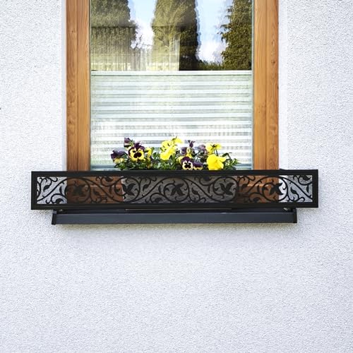 MIHIMO design Blumenkasten Halterung für Fensterbank außen, Fensterbank-Absturzsicherung, Fenstergitter Blumenkästen,sichert Blumentopf, Alle Modelle und Größen Flora, 115 (95 cm-113 cm) von MIHIMO design