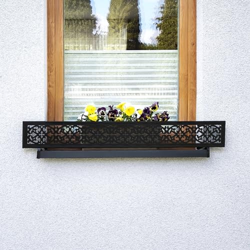 MIHIMO design Blumenkasten Halterung für Fensterbank außen, Fensterbank-Absturzsicherung, Fenstergitter Blumenkästen,sichert Blumentopf, Alle Modelle und Größen Ornament, 115 (95 cm-113 cm) von MIHIMO design