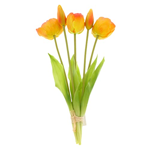 MIJOMA Künstliche Tulpen, künstliche Blumen, Real Touch,Tisch-Dekoration (5 Stück - Länge 28cm, orange-grün) von MIJOMA