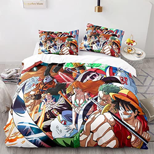 Bettwäsche Set,3D Drucken Bettbezug,Anime ONE Piece 3D Motiv bettwäsche mit Reißverschluss und Kissenbezug-Single 140*200 von MIKUAJ