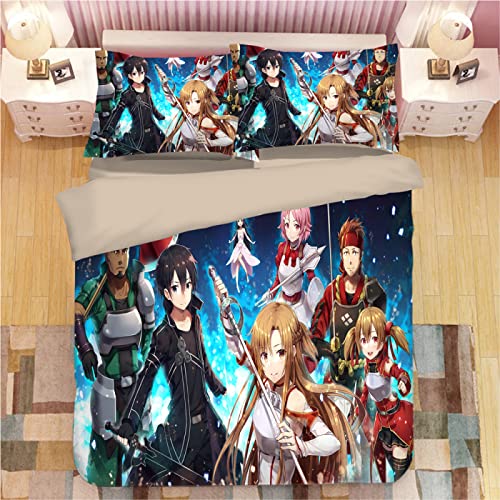 Bettwäsche Set,3D Drucken Bettbezug,Bettbezug Anime Sword Art Online Farbe 3D Motiv bettwäsche mit Reißverschluss und Kissenbezug-Single 140*210CM von MIKUAJ