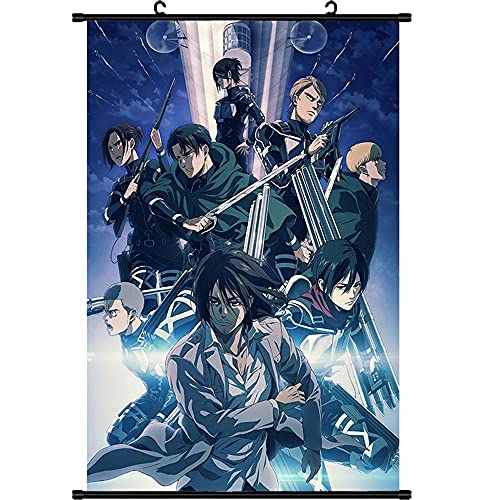 MIKUAJ Rollbild Attack on Titan Anime Scroll Poster Wandbild kakemono aus stoff poster cartoon wandposter malerei wohnzimmer schlafzimmer deko-60 x 90 cm von MIKUAJ