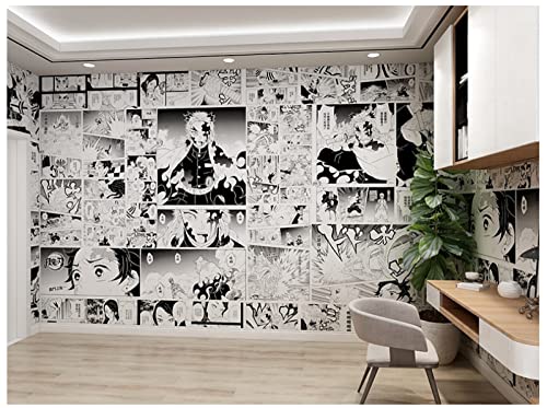 Tapeten Cartoon Anime Demon Slayer: Schwarz-Weiß-Comic-Zimmer Schlafzimmer Arbeitszimmer Dekoration Hintergrund Wand-352x250cm (LxH) von MIKUAJ