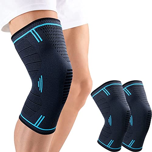 MILAIUN Kniebandage 2er Set, Kiestütze Männer und Damen, kniebandagen mit Anti Rutsch Silikonstreifen & atmungsaktive für Arthritis, Meniskus, Volleyball,Sport, ACL (2XL| Blau) von MILAIUN