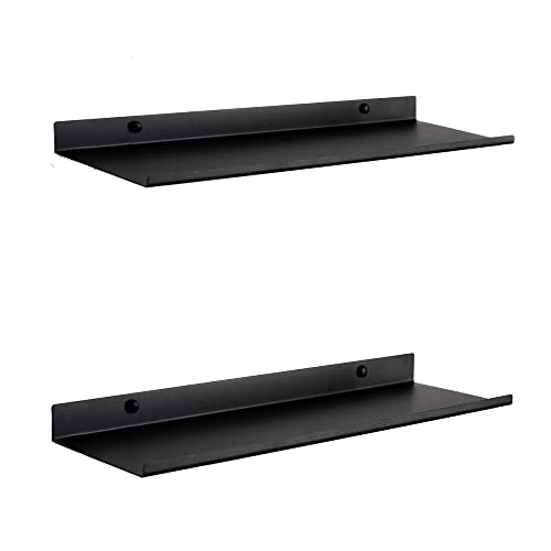 MILUKA Wandregal Schwarz aus Metall | 2er Set Schweberegale Schwarz 50 cm | Badezimmer Regal Wand | Kleines Wandregal Küche | Dekorative Schweberegal für Schlafzimmer, Wohnzimmer, Büro | 2, Schwarz von MILUKA