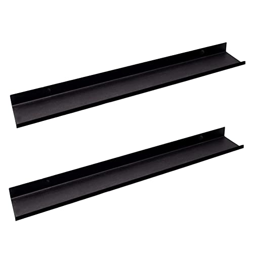 MILUKA Wandregal Schwarz Metall | 2er Set Regal Wand 70 cm Long | Wandboards, Für Dekos, Bilderrahmen, Buch, Für Schlafzimmer, Küche, Büro, Wohnzimmer | Schwebendes Regal für Wände Schwarz von MILUKA