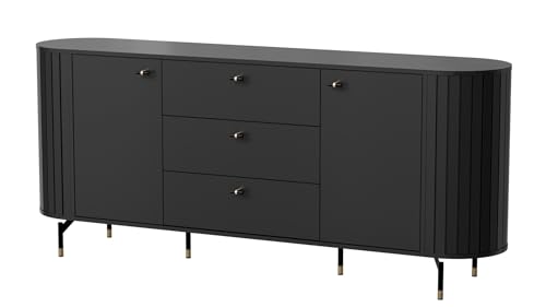 MINIO go for it, Kommode „ZAMA“ 190 cm, DREI Schubladen, dekorative abgerundete Seiten, Schwarze Farbe MINIO go for it, Kommode „ZAMA“ 190 cm, DREI Schubladen, dekorative abgerundete Seiten, Schwarze Farbe von MINIO go for it