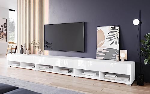 MINIO go for it - Lowboard TV-Schrank I 300x30x33 cm I mit Türen und Offene Nischen I Laminierte Spannplatte I Praktisch und Funktionell I Weiß Matt und Weiß Hochglanz MINIO go for it - Lowboard TV-Schrank I 300x30x33 cm I mit Türen und Offene Nischen I Laminierte Spannplatte I Praktisch und Funktionell I Weiß Matt und Weiß Hochglanz von MINIO go for it