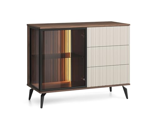 MINIO go for it - Kommode mit Glasstür Ventura, Sideboard Wohnzimmer, Vitrine 103 cm Breit, DREI Schubladen, Gablote Farbe Walnuss Warmia/Kaschmir/Antisolglas, mit LED-Beleuchtung MINIO go for it - Kommode mit Glasstür Ventura, Sideboard Wohnzimmer, Vitrine 103 cm Breit, DREI Schubladen, Gablote Farbe Walnuss Warmia/Kaschmir/Antisolglas, mit LED-Beleuchtung von MINIO go for it