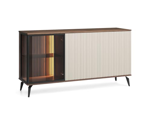 MINIO go for it - Kommode mit Glasstür Ventura, Sideboard Wohnzimmer, Vitrine 154 cm Breit, Gablote Farbe Walnuss Warmia/Kaschmir/Antisolglas, mit LED-Beleuchtung MINIO go for it - Kommode mit Glasstür Ventura, Sideboard Wohnzimmer, Vitrine 154 cm Breit, Gablote Farbe Walnuss Warmia/Kaschmir/Antisolglas, mit LED-Beleuchtung von MINIO go for it